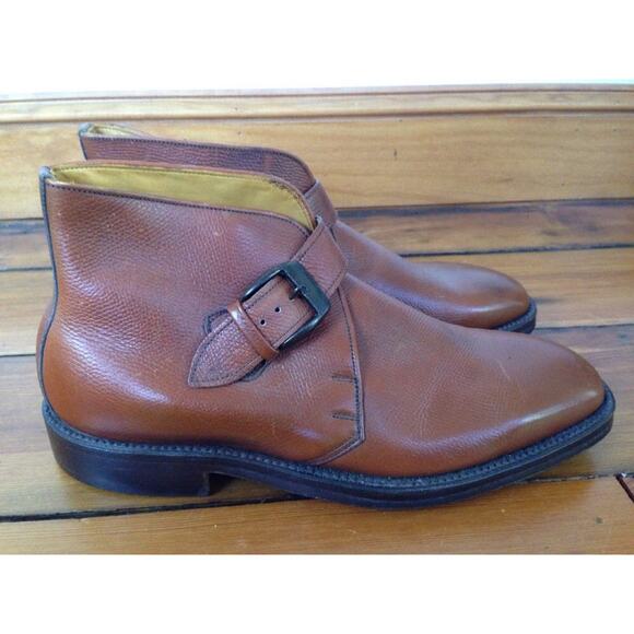 Vtg French Shriner V-Cleat Monk Pebble Grain Leather Buckle Mens Boots 7.5 40.5 main image 11